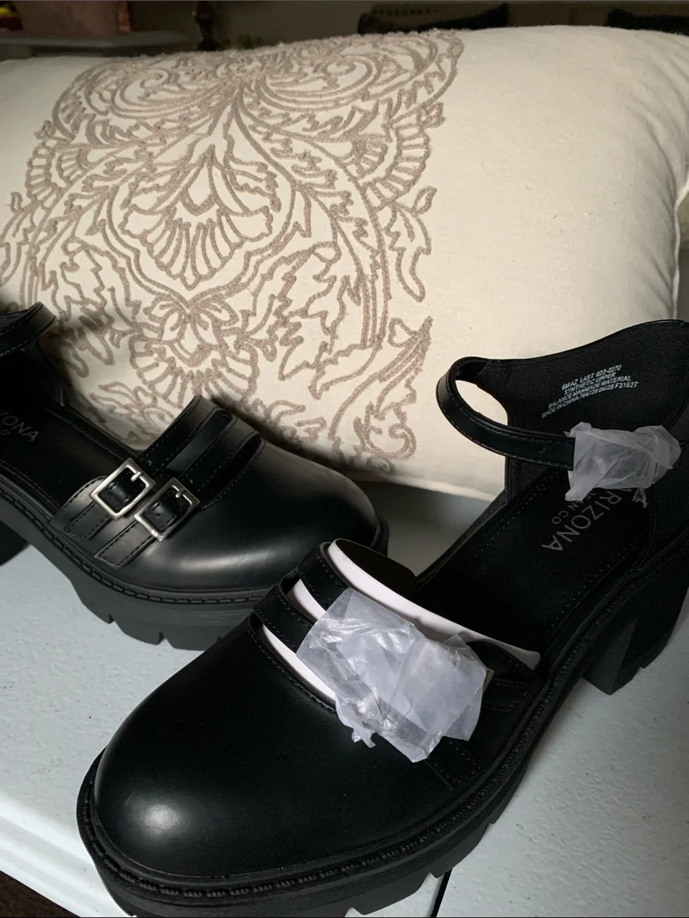 Arizona Jean Company Black Mary Jane Lug Sole Platform Mules